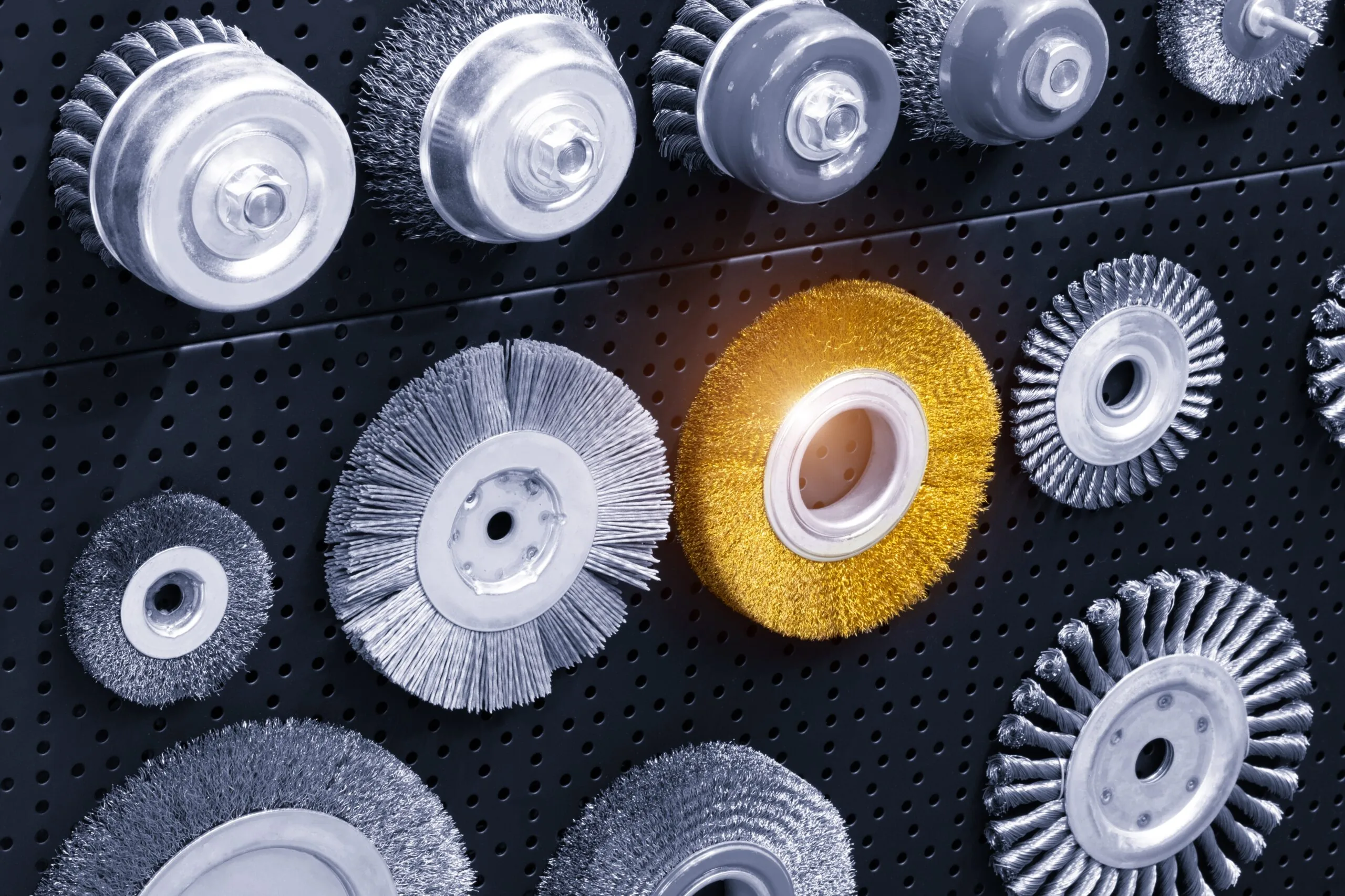 Industrial wire wheel brushes for heavy-duty deburring and surface finishing